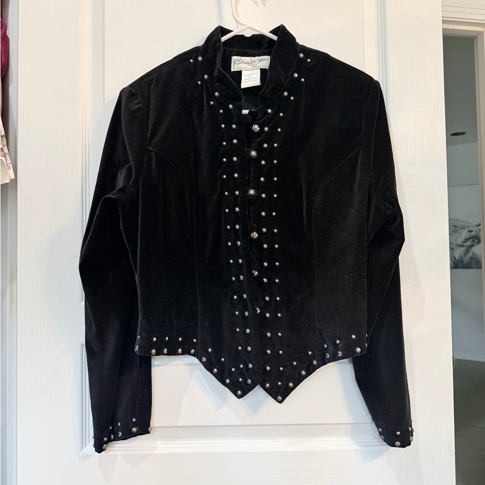 Vintage Panhandle Slim Black Velvet Studded Western Blazer sz L